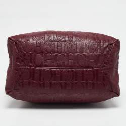Carolina Herrera Burgundy Monogram Embossed Leather Zip Satchel