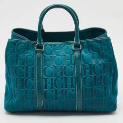 مملوكة مسبقًا Carolina Herrera Teal Green Leather and Nubuck Matteo Tote
