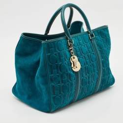 مملوكة مسبقًا Carolina Herrera Teal Green Leather and Nubuck Matteo Tote