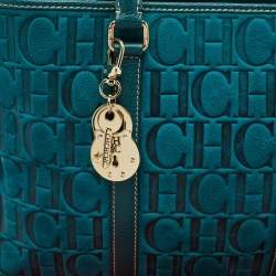 مملوكة مسبقًا Carolina Herrera Teal Green Leather and Nubuck Matteo Tote