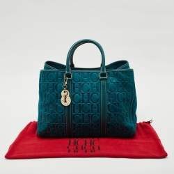 مملوكة مسبقًا Carolina Herrera Teal Green Leather and Nubuck Matteo Tote