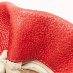 Carolina Herrera Red Monogram Embossed Leather Bow Bucket Shoulder Bag