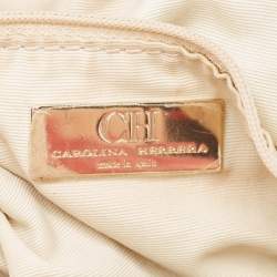 Carolina Herrera Red Monogram Embossed Leather Bow Bucket Shoulder Bag