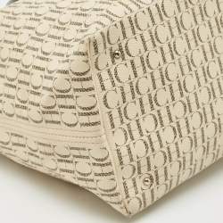 Carolina Herrera Brown/Off White Monogram Coated Canvas and Leather Shopper Tote
