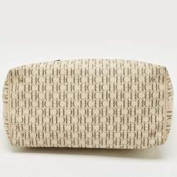 Carolina Herrera Brown/Off White Monogram Coated Canvas and Leather Shopper Tote