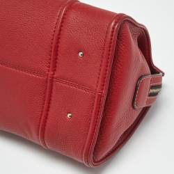 Pre Owned Carolina Herrera Red Leather CH Logo Charm Tote