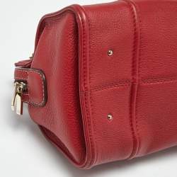 Pre Owned Carolina Herrera Red Leather CH Logo Charm Tote