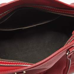 Pre Owned Carolina Herrera Red Leather CH Logo Charm Tote