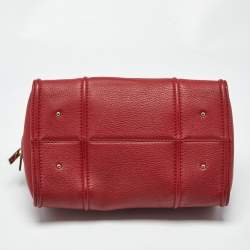 Pre Owned Carolina Herrera Red Leather CH Logo Charm Tote