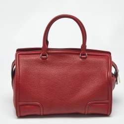 Pre Owned Carolina Herrera Red Leather CH Logo Charm Tote