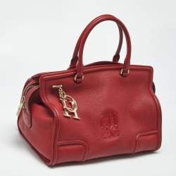 Pre Owned Carolina Herrera Red Leather CH Logo Charm Tote