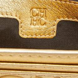 Pre Owned Carolina Herrera Gold Monogram Embossed Leather Tassel Flap Continental Wallet