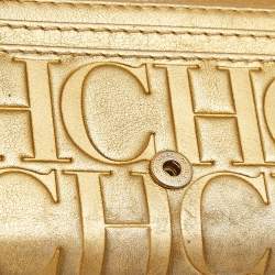 Pre Owned Carolina Herrera Gold Monogram Embossed Leather Tassel Flap Continental Wallet