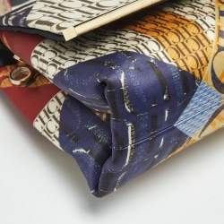 Pre Owned Carolina Herrera Multicolor Monogram Satin and Leather Metal Flap Top Handle Bag