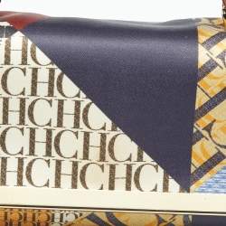 Pre Owned Carolina Herrera Multicolor Monogram Satin and Leather Metal Flap Top Handle Bag