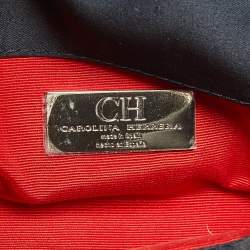 Pre Owned Carolina Herrera Multicolor Monogram Satin and Leather Metal Flap Top Handle Bag