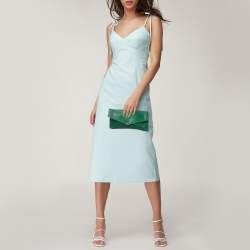 Pre Owned Carolina Herrera Green Leather Envelope Clutch