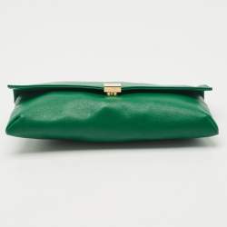 Pre Owned Carolina Herrera Green Leather Envelope Clutch
