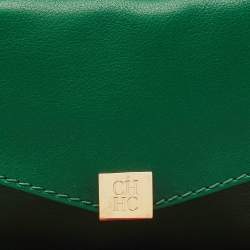 Pre Owned Carolina Herrera Green Leather Envelope Clutch