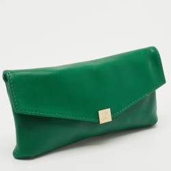 Pre Owned Carolina Herrera Green Leather Envelope Clutch