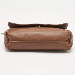 Pre Owned Carolina Herrera Brown Leather Flap Chain Shoulder Bag