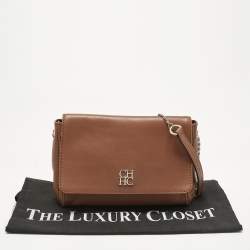 Pre Owned Carolina Herrera Brown Leather Flap Chain Shoulder Bag