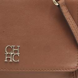 Pre Owned Carolina Herrera Brown Leather Flap Chain Shoulder Bag