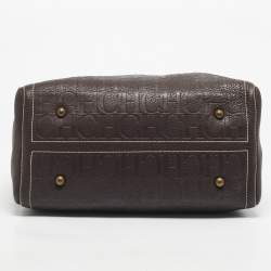 Pre Owned حقيبة سي أتش كارولينا هيريرا إنداي بوسطن جلد منقوش بلون كستنائي كبير الحجم