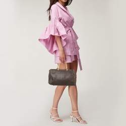 Pre Owned حقيبة سي أتش كارولينا هيريرا إنداي بوسطن جلد منقوش بلون كستنائي كبير الحجم