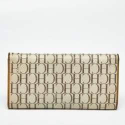 Pre Owned Carolina Herrera Off White Monogram Coated Canvas and Leather Trifold Continental Wallet