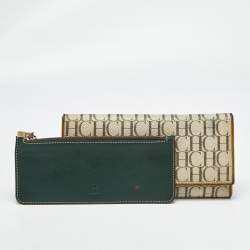 Pre Owned Carolina Herrera Off White Monogram Coated Canvas and Leather Trifold Continental Wallet