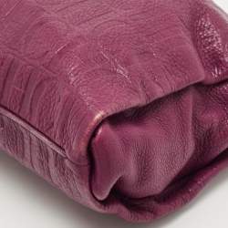 Pre Owned Carolina Herrera Purple Monogram Embossed Leather Lock Shoulder Bag