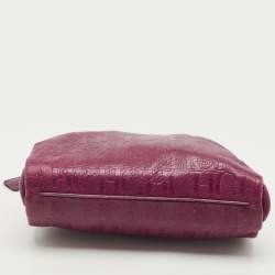 Pre Owned Carolina Herrera Purple Monogram Embossed Leather Lock Shoulder Bag