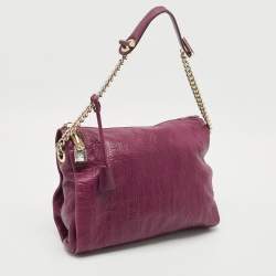 Pre Owned Carolina Herrera Purple Monogram Embossed Leather Lock Shoulder Bag