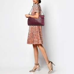 Pre Owned Carolina Herrera Purple Monogram Embossed Leather Lock Shoulder Bag