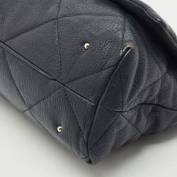 Pre Owned Carolina Herrera Navy Blue Embossed Leather Metal Flap Shoulder Bag