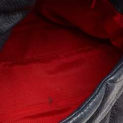 Pre Owned Carolina Herrera Navy Blue Embossed Leather Metal Flap Shoulder Bag