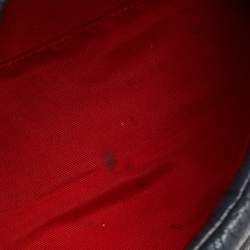 Pre Owned Carolina Herrera Navy Blue Embossed Leather Metal Flap Shoulder Bag