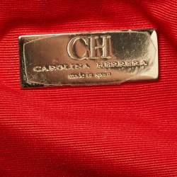 Pre Owned Carolina Herrera Navy Blue Embossed Leather Metal Flap Shoulder Bag