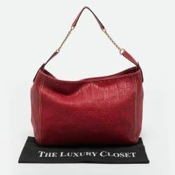 Pre Owned Carolina Herrera Red Monogram Leather Chain Hobo
