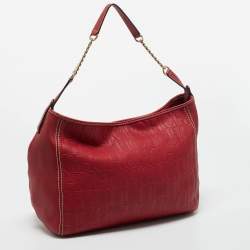 Pre Owned Carolina Herrera Red Monogram Leather Chain Hobo