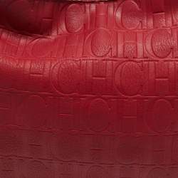 Pre Owned Carolina Herrera Red Monogram Leather Chain Hobo