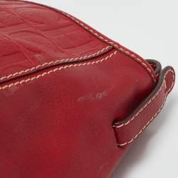 Pre Owned Carolina Herrera Red Monogram Leather Chain Hobo