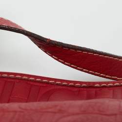 Pre Owned Carolina Herrera Red Monogram Leather Chain Hobo