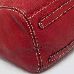 Pre Owned Carolina Herrera Red Monogram Leather Chain Hobo