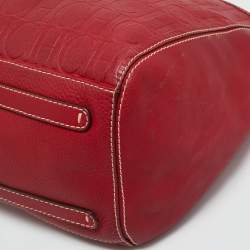 Pre Owned Carolina Herrera Red Monogram Leather Chain Hobo