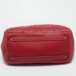 Pre Owned Carolina Herrera Red Monogram Leather Chain Hobo