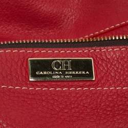 Pre Owned Carolina Herrera Red Monogram Leather Chain Hobo
