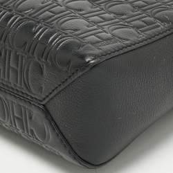 Pre Owned Carolina Herrera Black Monogram Embossed Leather Camera Crossbody Bag