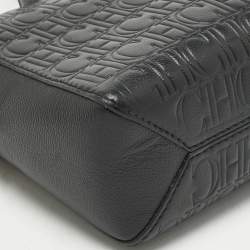 Pre Owned Carolina Herrera Black Monogram Embossed Leather Camera Crossbody Bag